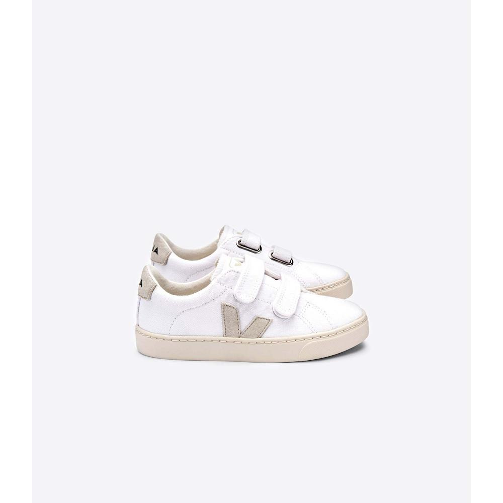 White/Beige Kids\' Veja ESPLAR CANVAS Sneakers | AU 818QMA